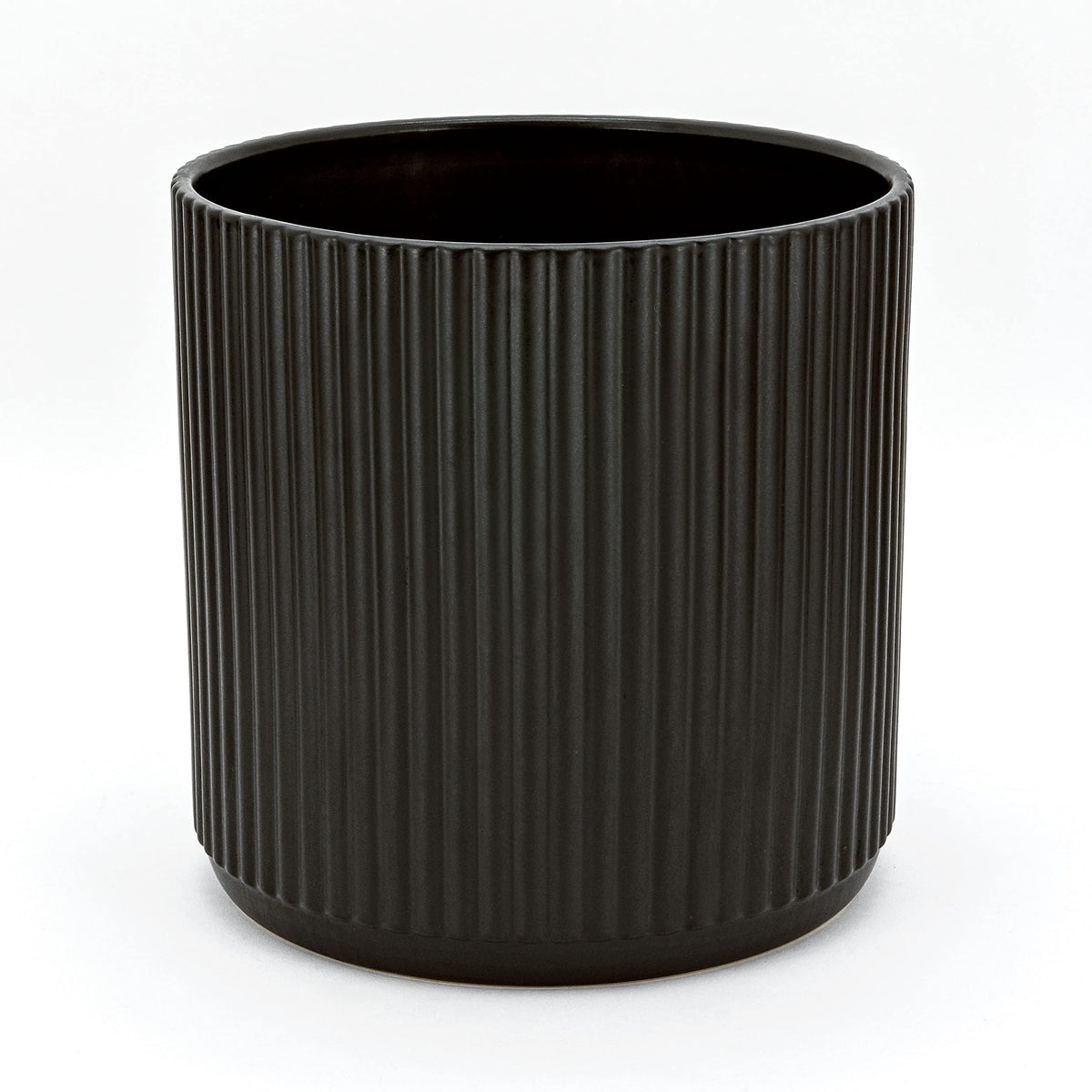 Amazon Basics fluted ceramic round planter showing elegant surface texture.