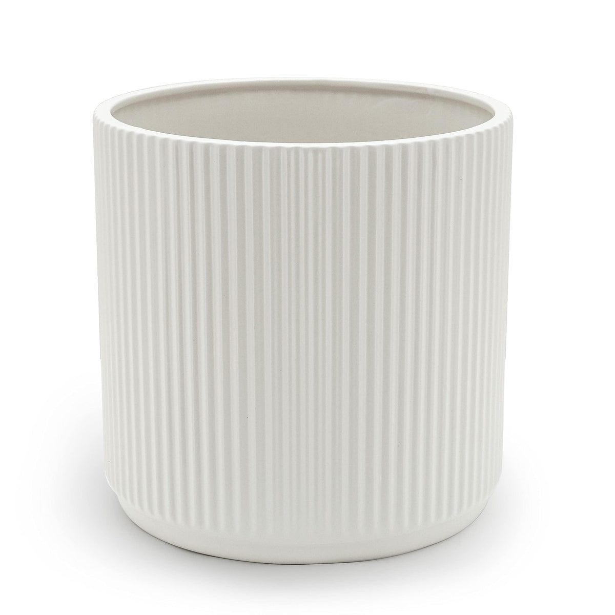Amazon Basics 8-inch fluted ceramic planter in white, ideal for indoor plants.