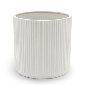 Amazon Basics 8-inch fluted ceramic planter in white, ideal for indoor plants.