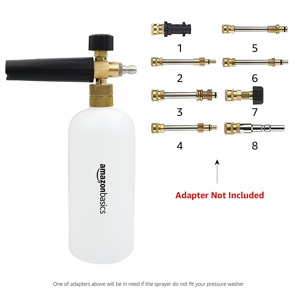 Amazon Basics foam cannon 1/4-inch quick connector simplifies setup.