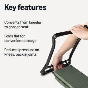 Amazon Basics foldable kneeler seat outdoors, easy to carry during gardening.