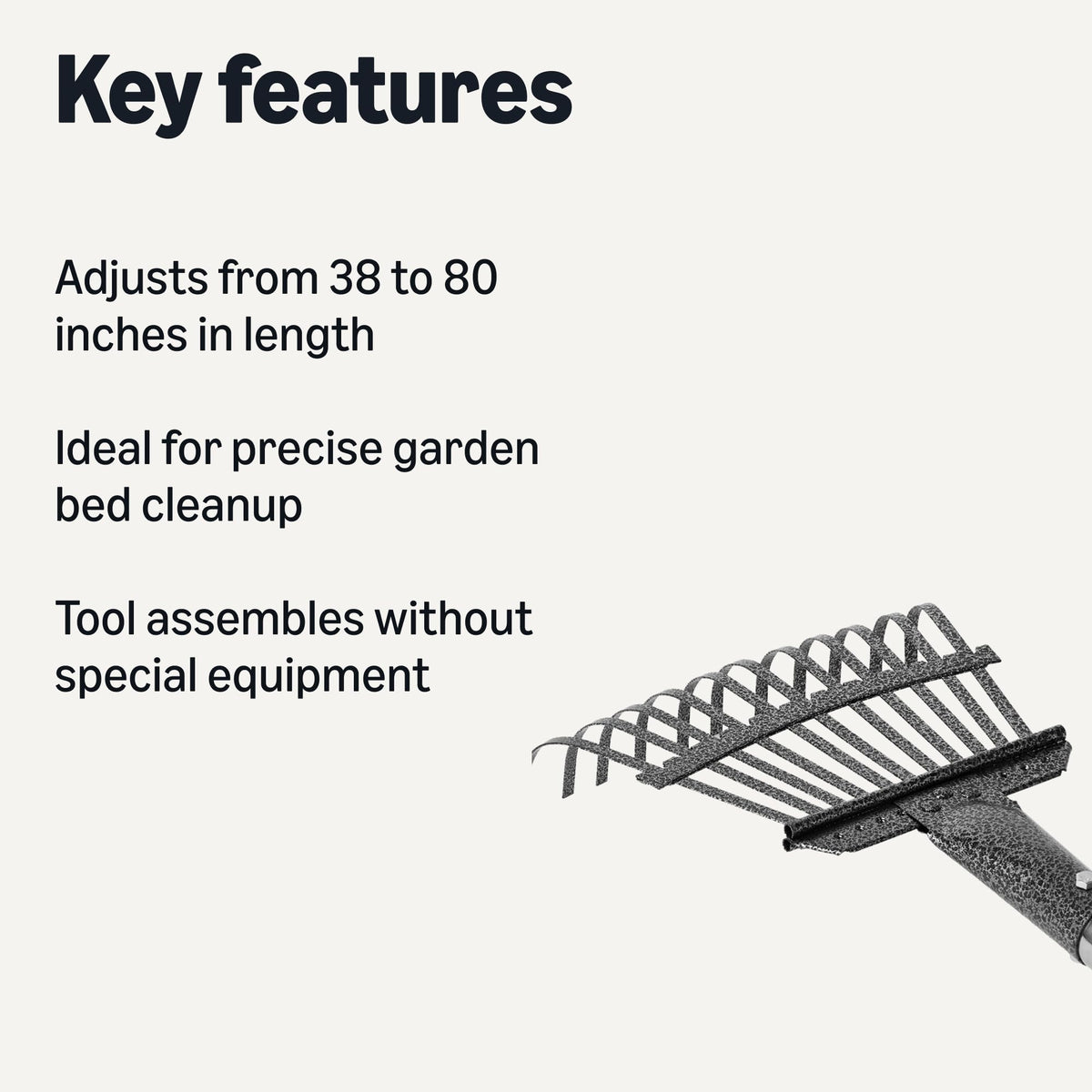 Amazon Basics garden rake with extended 80-51-inch handle aids tall users