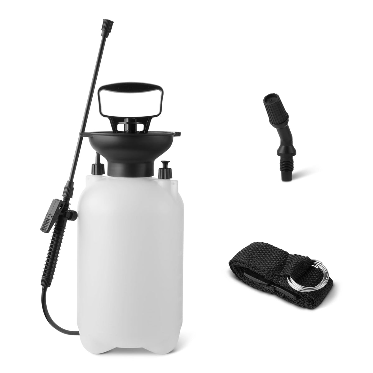 Amazon Basics garden sprayer with translucent tank for easy filling and monitoring.