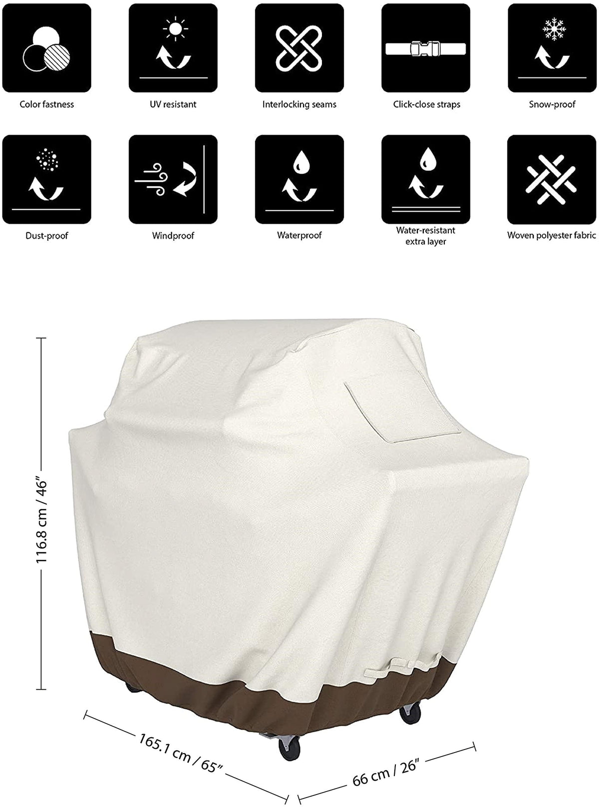 Amazon Basics 65-inch back view shields grill from weather.