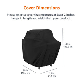 Amazon Basics gas grill cover with water-resistant backing shields from rain and snow.