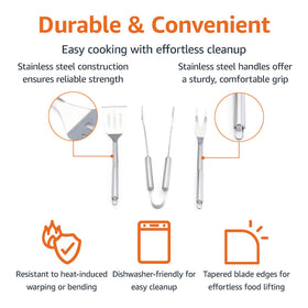 Amazon Basics grilling tongs designed in stainless steel for secure grip and easy maneuvering.