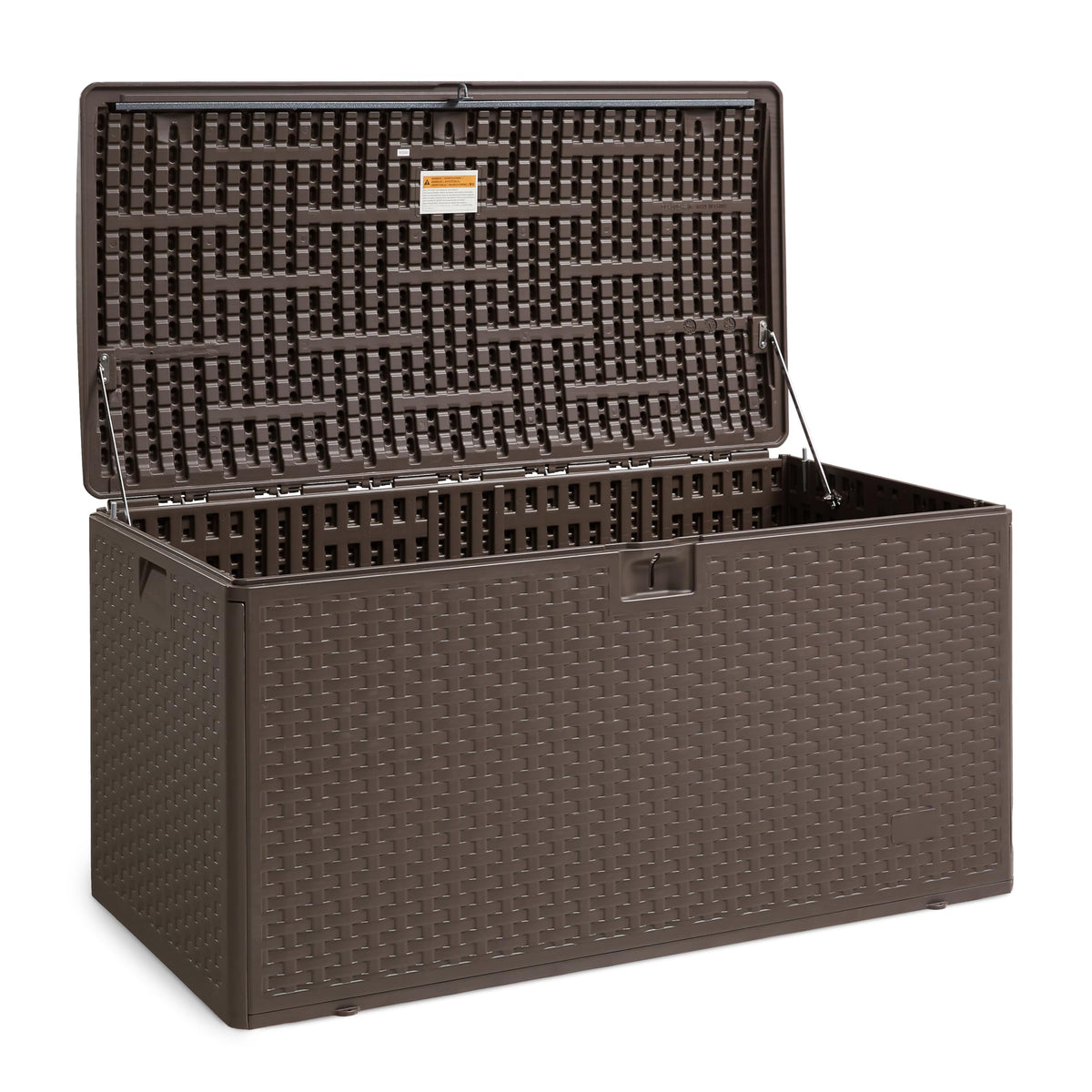 Amazon Basics lockable lid secures outdoor items against unauthorized access.