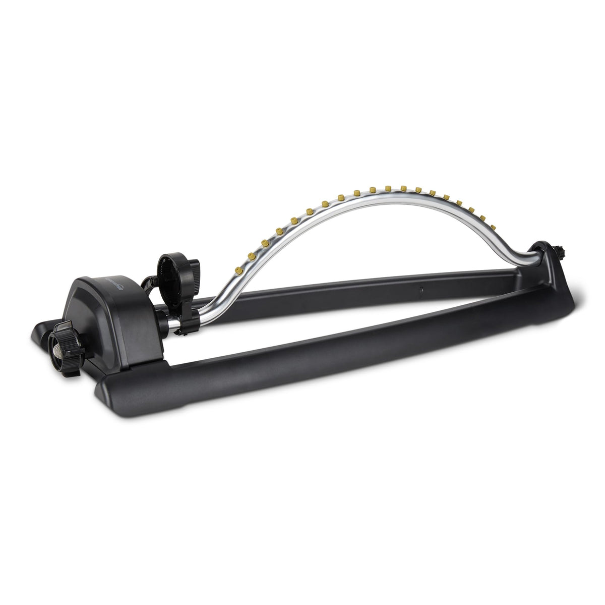 Amazon Basics oscillating sprinkler base ensures steady coverage for lawns.