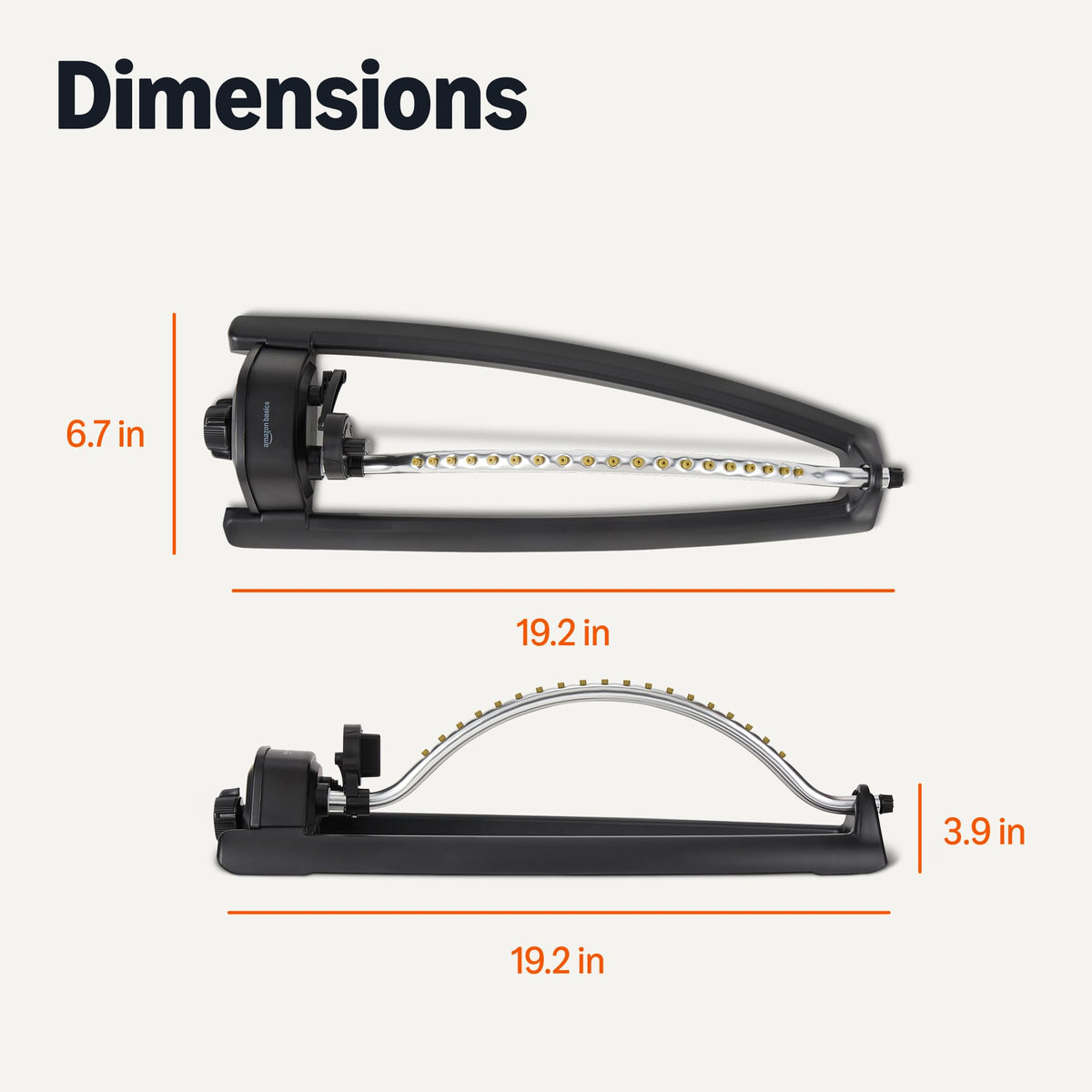Amazon Basics sprinkler dimensions show a compact, easy-to-position device.