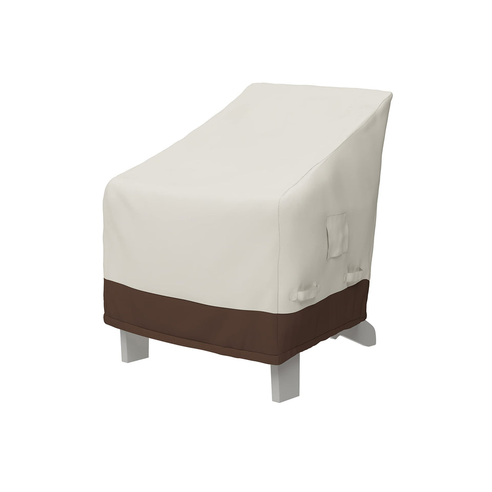 Amazon Basics Adirondack chair outdoor cover protecting from rain and sun.