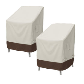 Amazon Basics outdoor chair cover pair in beige protects chairs from rain and sun.