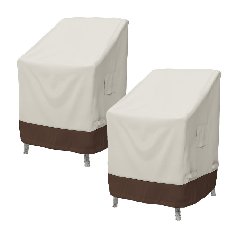 Amazon Basics outdoor chair cover pair in beige protects chairs from rain and sun.