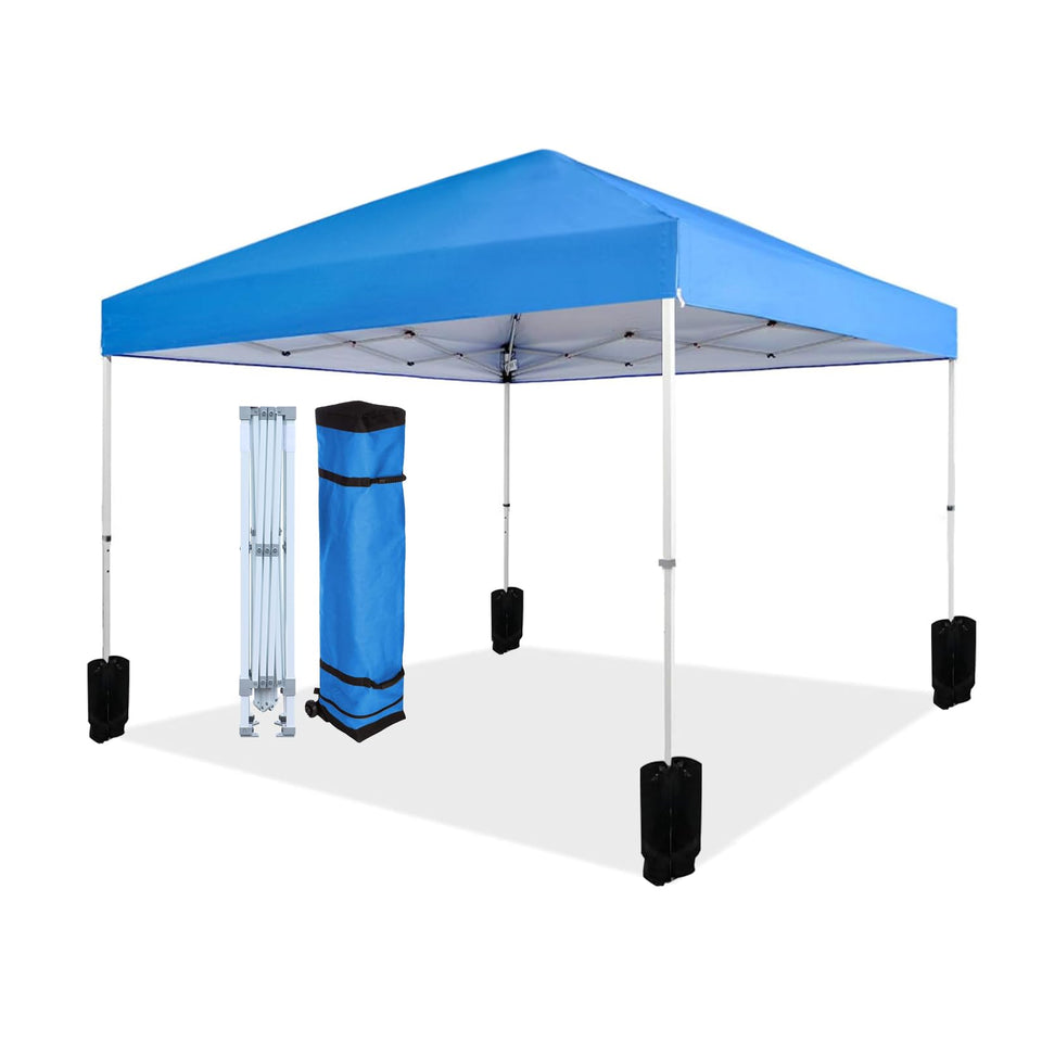 Amazon Basics outdoor pop-up canopy 10x10 blue front view for shade