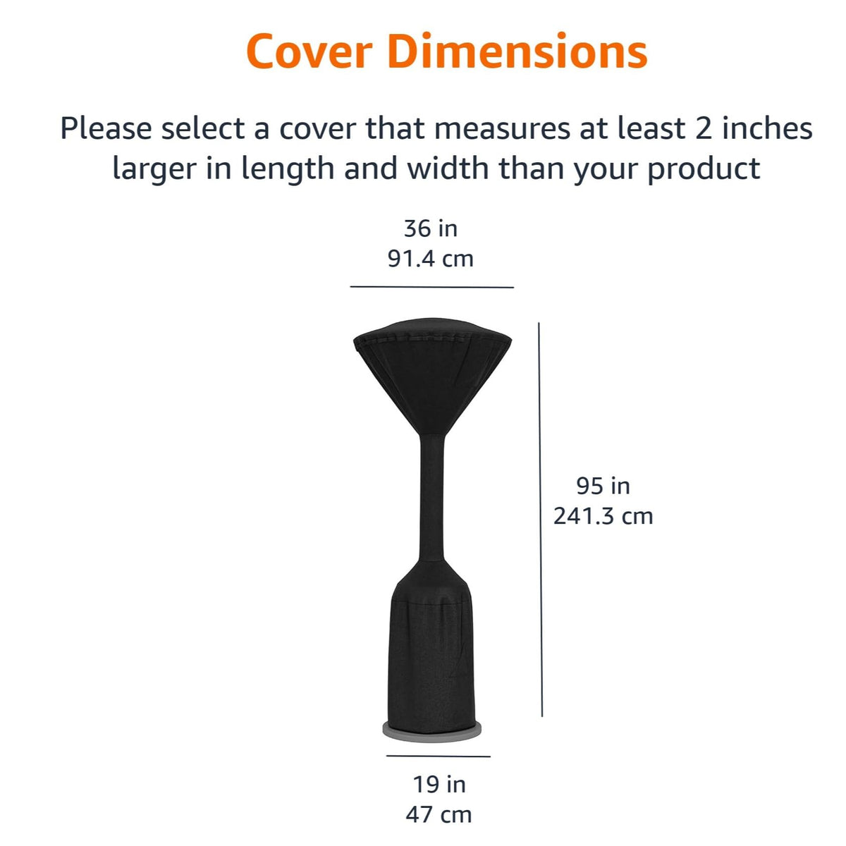 Amazon Basics heater cover side view highlighting water-resistant fabric
