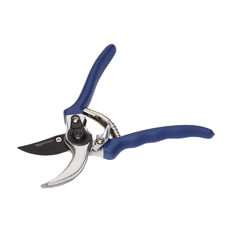 Amazon Basics 8-inch bypass pruning shears with an ergonomic grip for precise cuts.