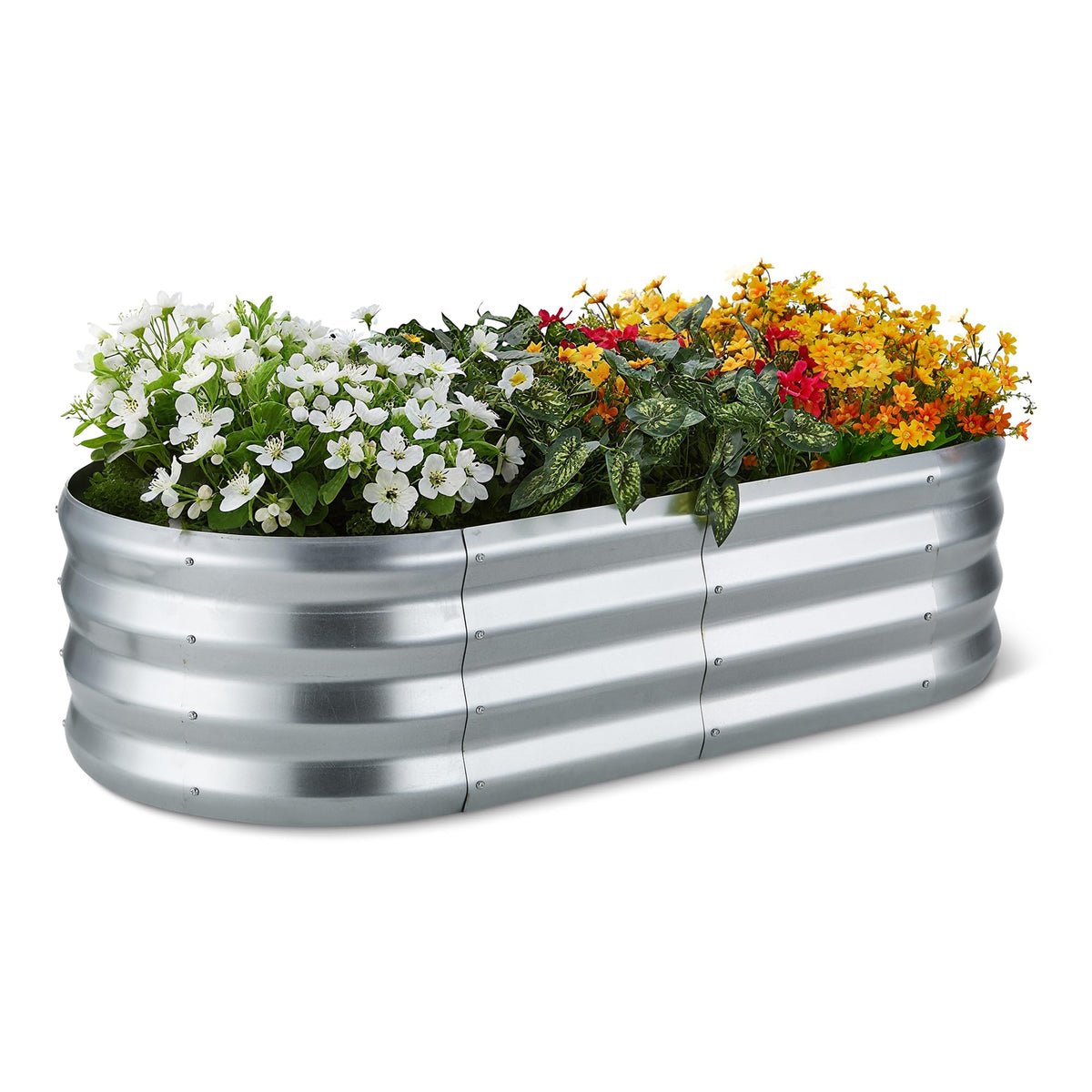 Amazon Basics raised garden bed, side view, sturdy galvanized steel for outdoor planting.