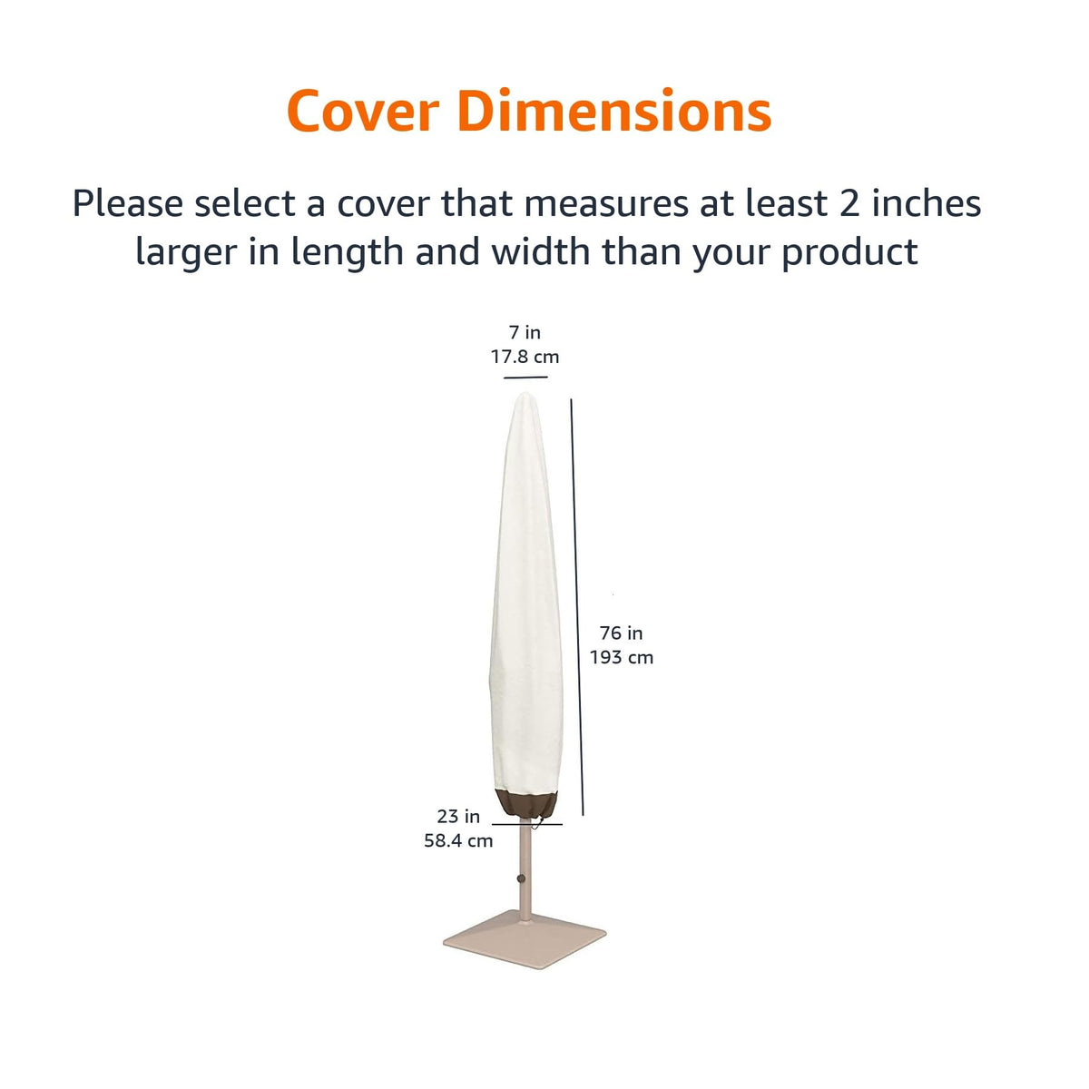 Amazon Basics umbrella cover features woven polyester fabric for durable outdoor use.