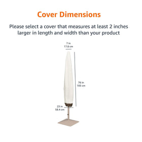 Amazon Basics umbrella cover features woven polyester fabric for durable outdoor use.