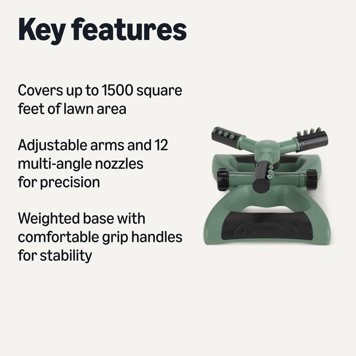 Amazon Basics whirling sprinkler arm angles show adjustable range for precise watering.