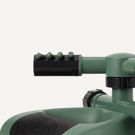 Amazon Basics whirling sprinkler nozzles provide even coverage across the lawn.