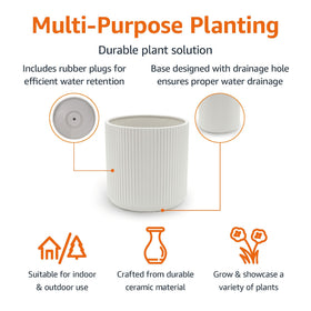 Amazon Basics white planter with a drainage hole, suitable for versatile watering.