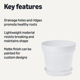Amazon Basics white plant pot close-up shows drainage holes for healthy watering