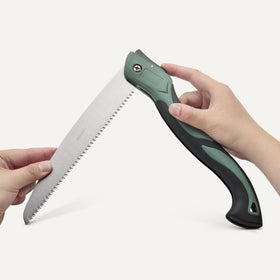 Amazon Basics pruning saw blade extended for efficient push-pull cutting.