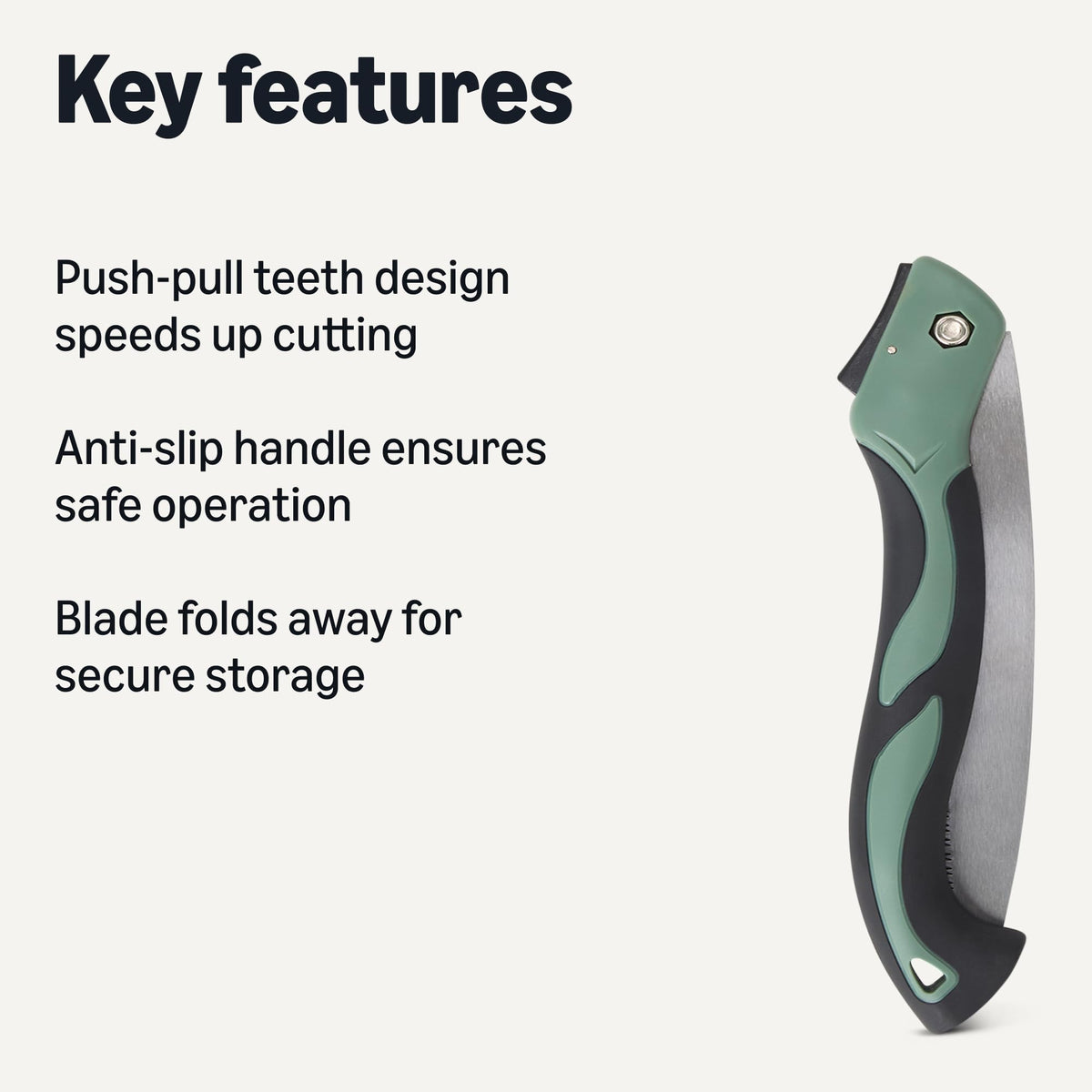 Amazon Basics pruning saw with 10-inch blade ready for quick pruning.