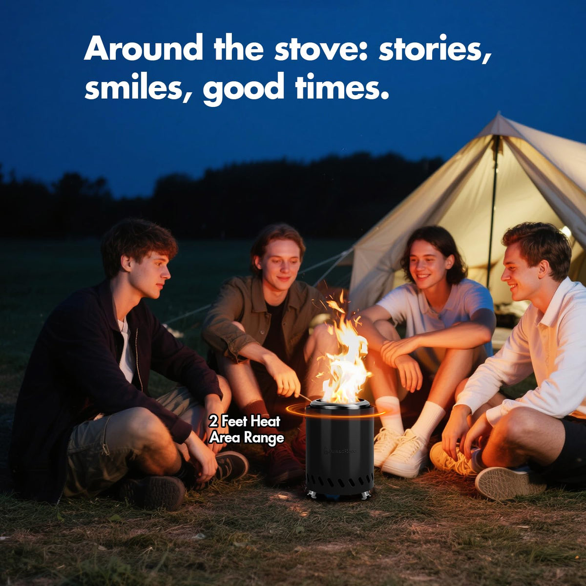 AmazStove dual-360 updraft design supports cleaner burn with less smoke