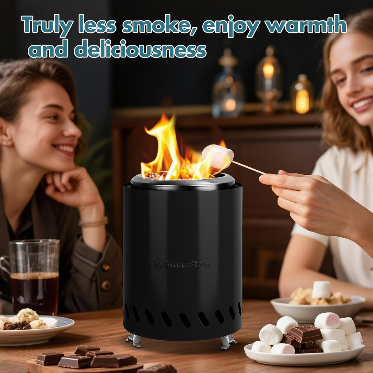 AmazStove low-smoke flame demonstrates efficient updraft technology