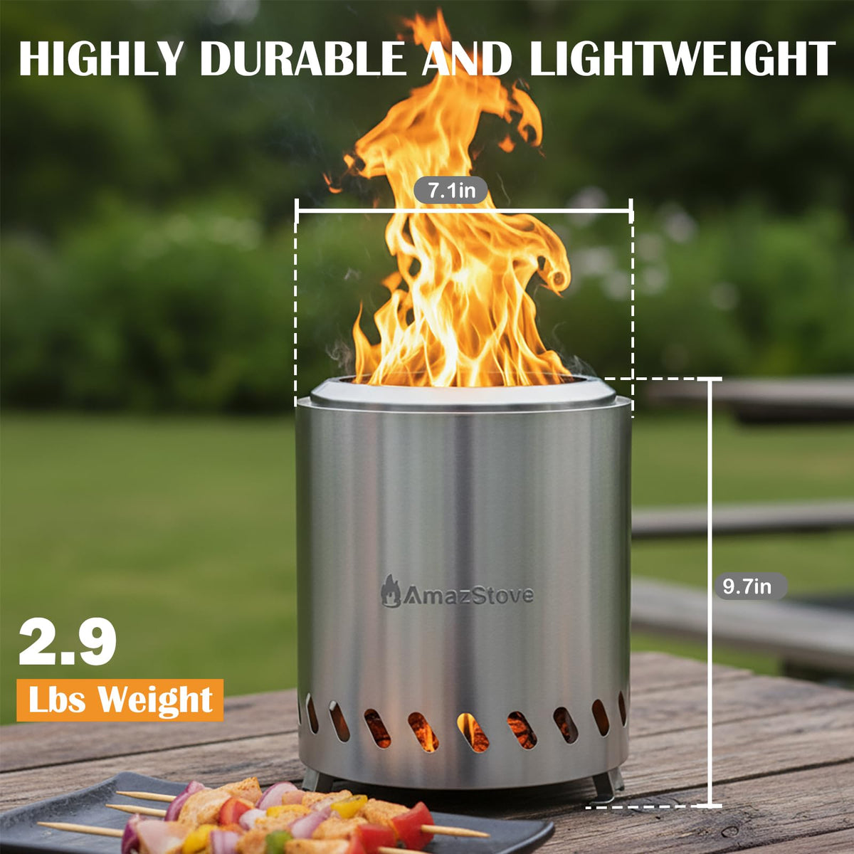 AmazStove low-smoke updraft technology for cleaner outdoor flames