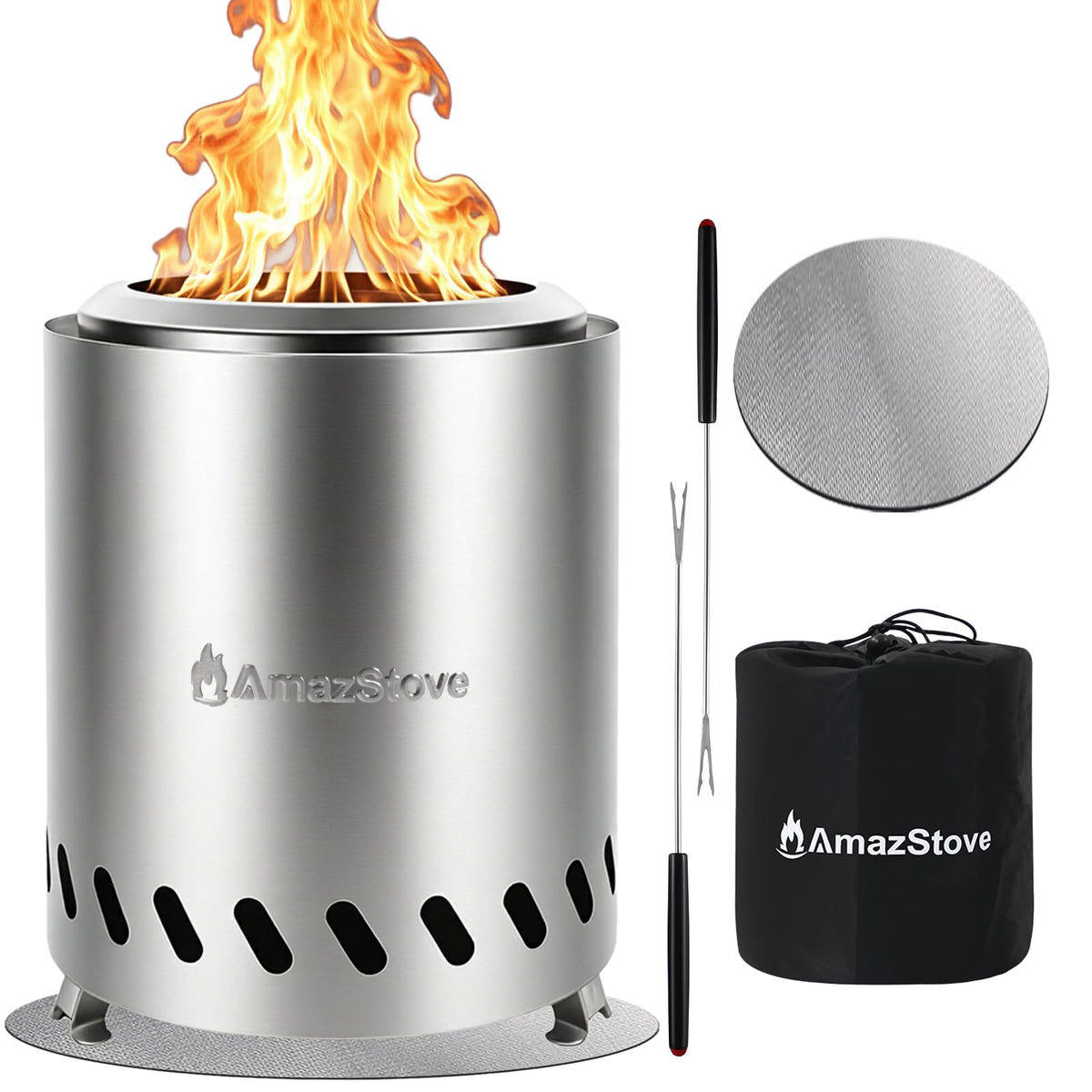AmazStove tabletop fire pit in silver for cozy outdoor ambiance and compact footprint