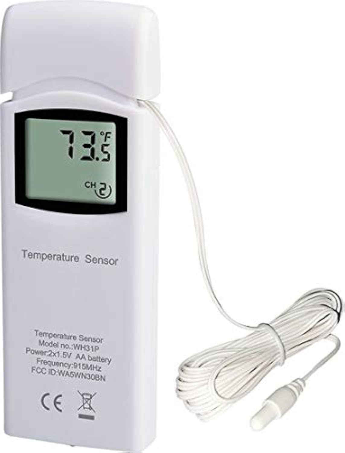 Ambient Weather WH31P thermometer probe with a 10-foot lead for flexible placement.