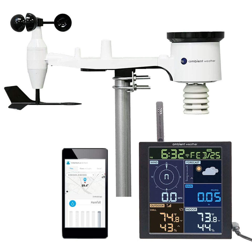 Ambient Weather WS-1965 color LCD display showing real-time weather at a glance