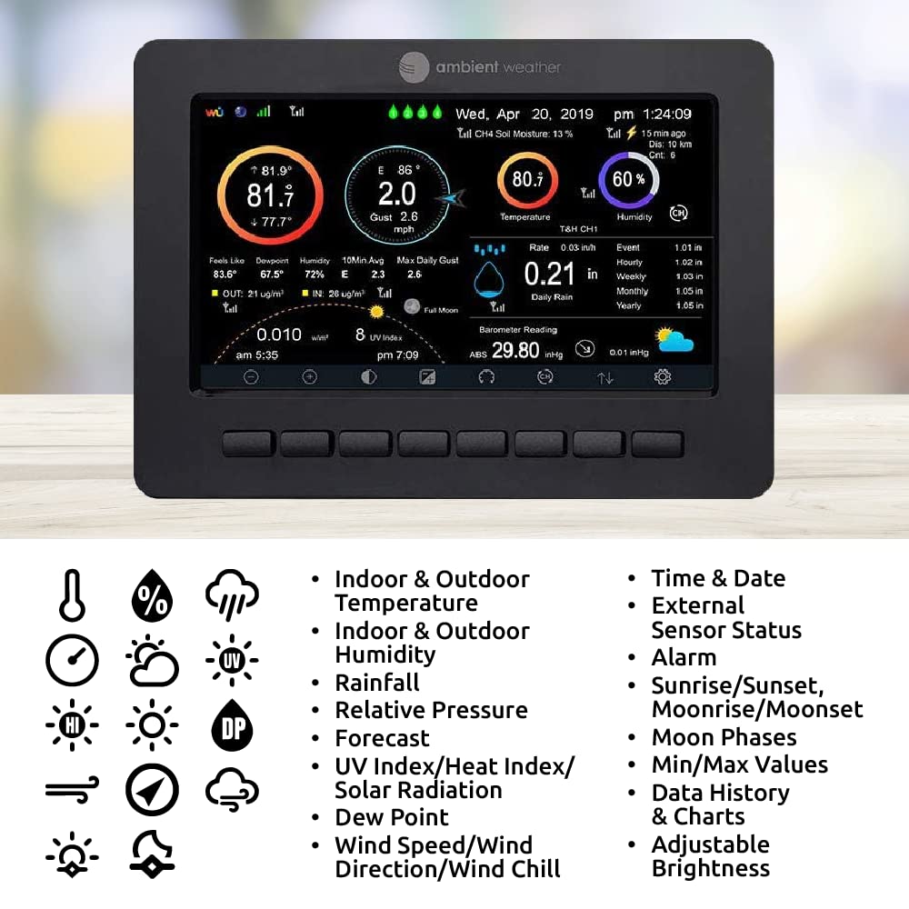 Ambient Weather WS-5000 TFT full color LCD display with crisp weather visuals
