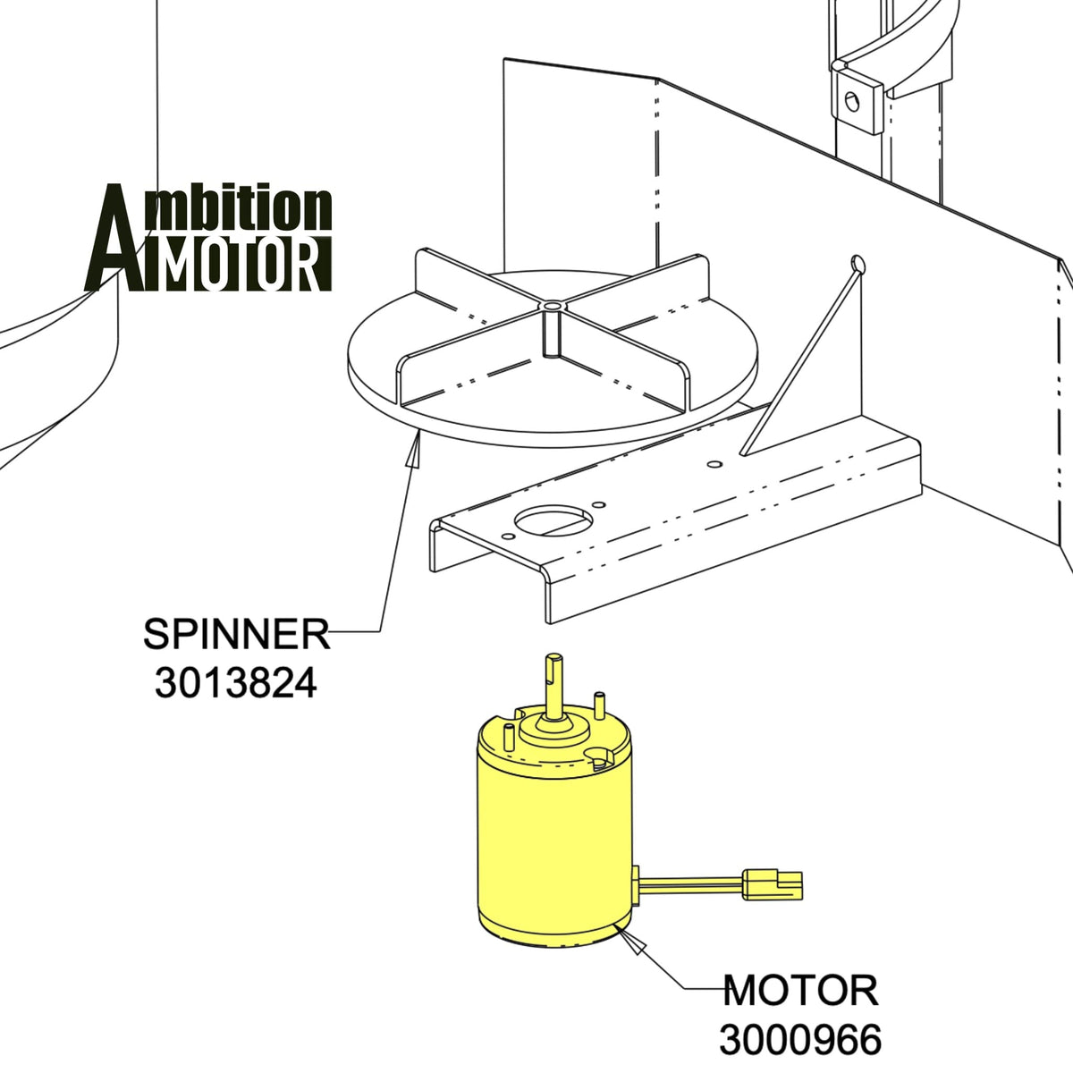 AMBITIONMOTOR salt spreader motor mounting holes visible, ready for install.