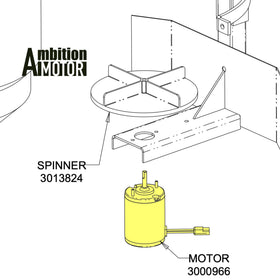 AMBITIONMOTOR salt spreader motor mounting holes visible, ready for install.