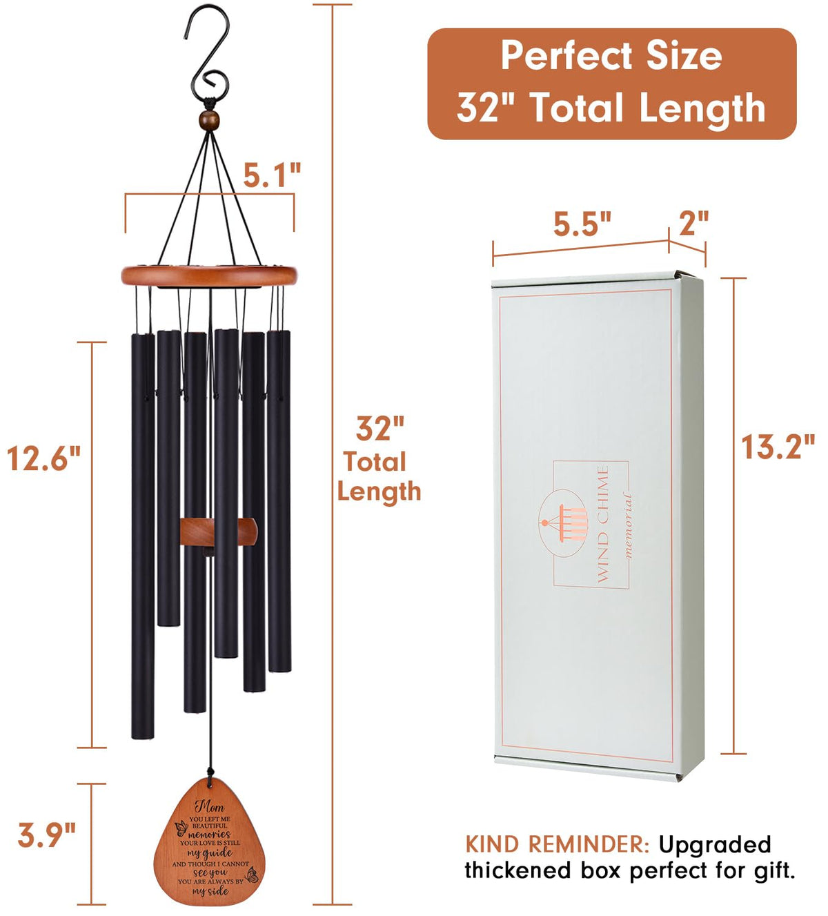 AMBOBE rubberwood frame wind chimes built for lasting remembrance.