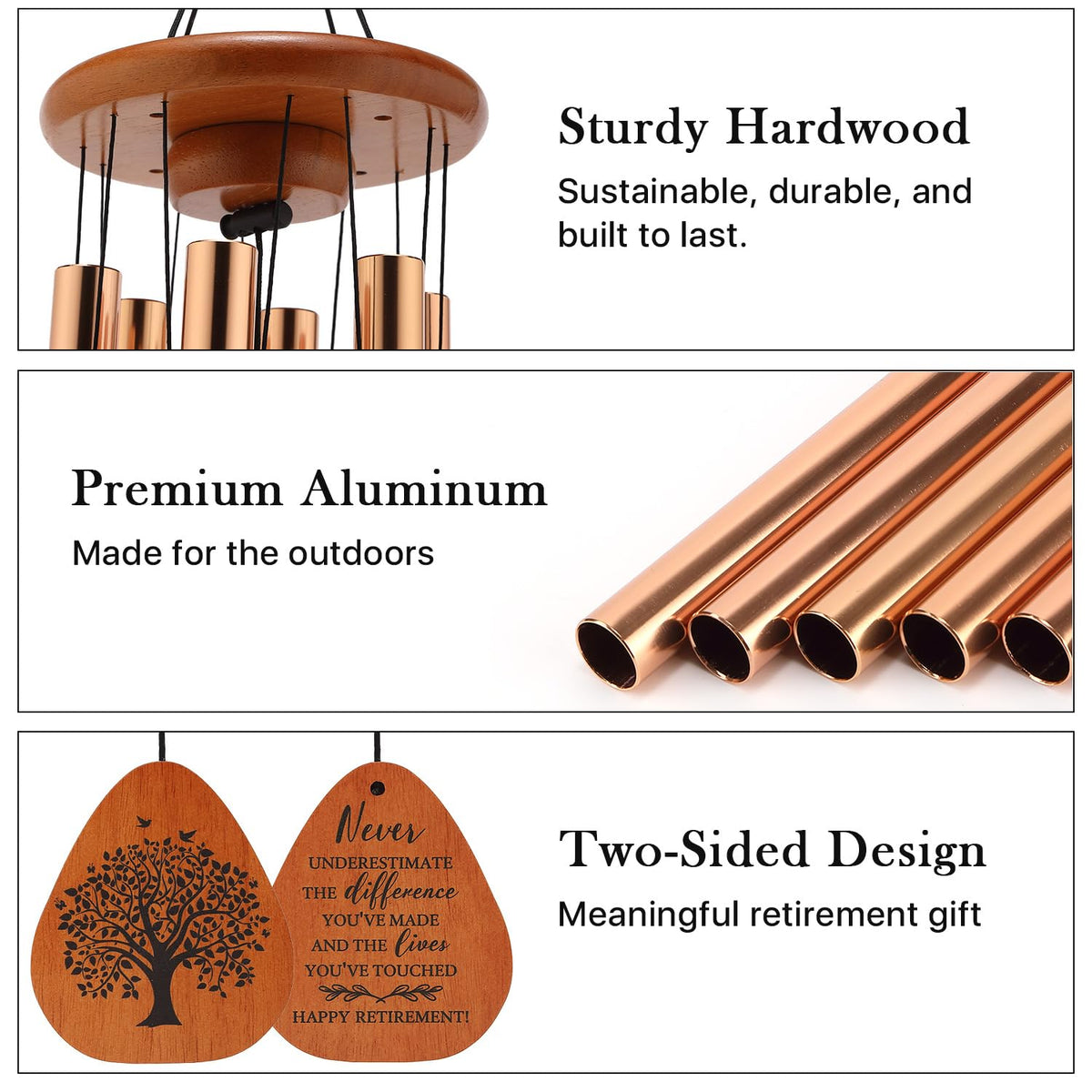 AMBOBE copper-finish tubes resist rust for year-round outdoor or indoor use.