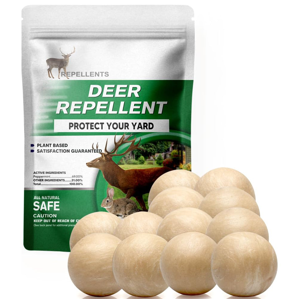 AMDEIUR deer repellent granules provide 120 sq ft coverage for garden protection.