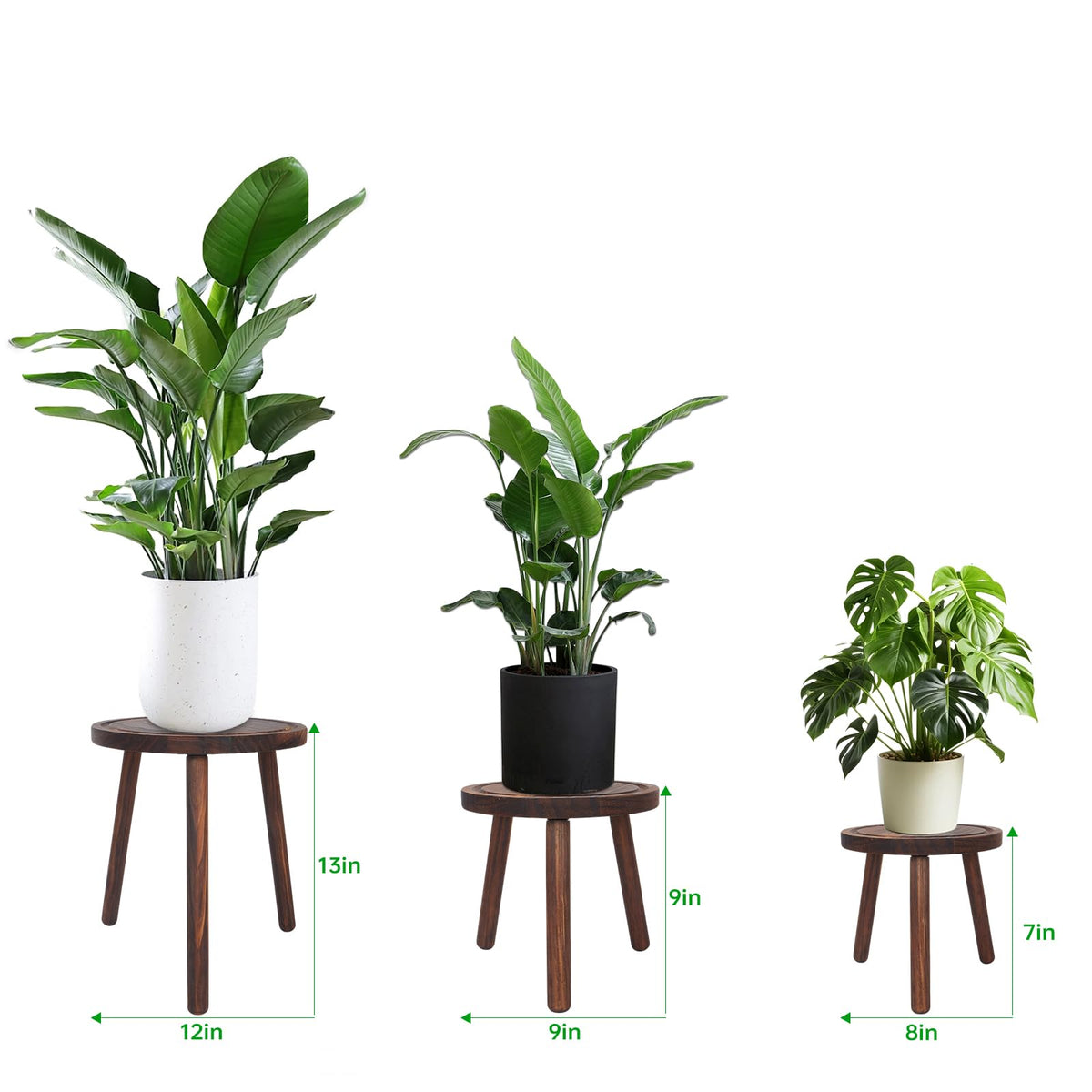 Amdermi wood plant stand 7-9in showcases compact plants with space-saving design.