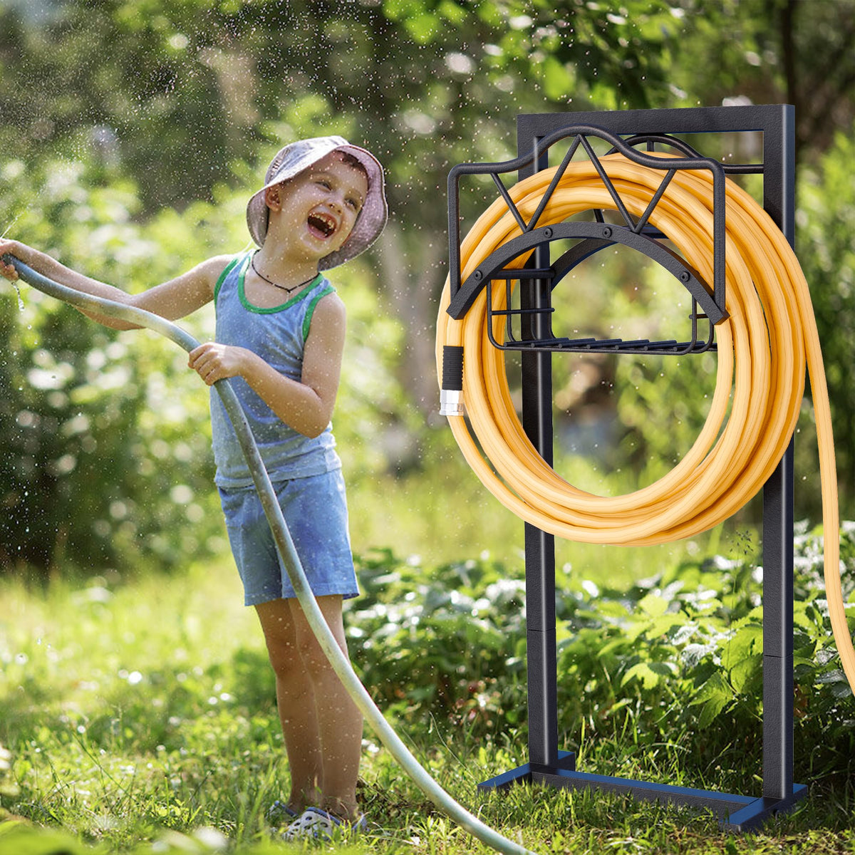 AMDERVEN hose stand shown freestanding for flexible outdoor setup
