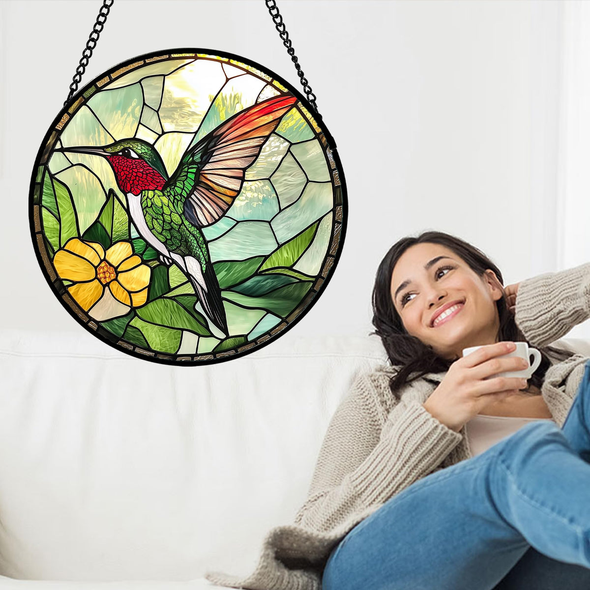 AMDERVEN intricate design showcases hummingbird artistry as a window focal point.