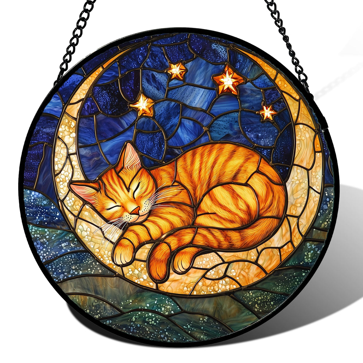 AMDERVEN orange moon sleeping cat suncatcher brightens windows with warm light.