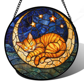 AMDERVEN orange moon sleeping cat suncatcher brightens windows with warm light.
