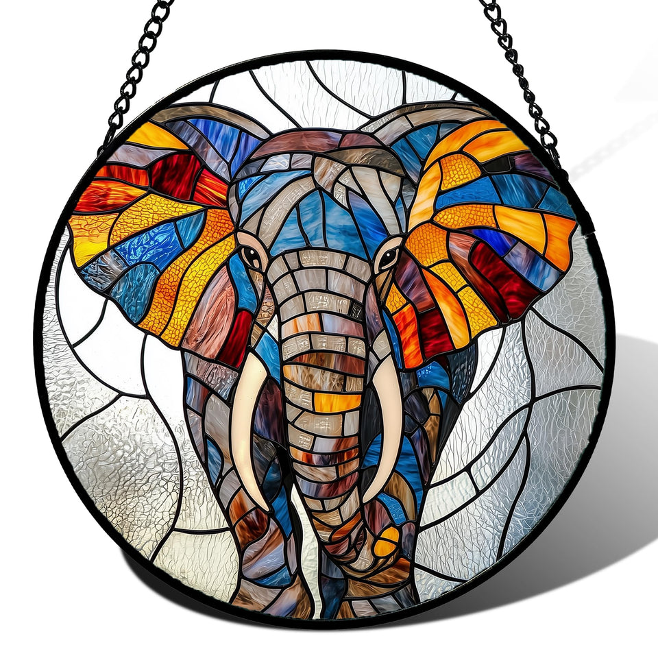 AMDERVEN stained glass elephant sun catcher brightens windows with a warm rainbow glow
