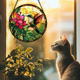 AMDERVEN stained glass green leaves window hanger adds vibrant accent.