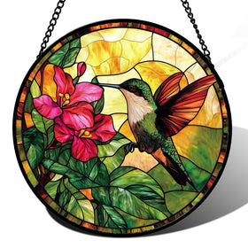 AMDERVEN stained glass hummingbird suncatcher brightens sunny windows with colorful diffusion.