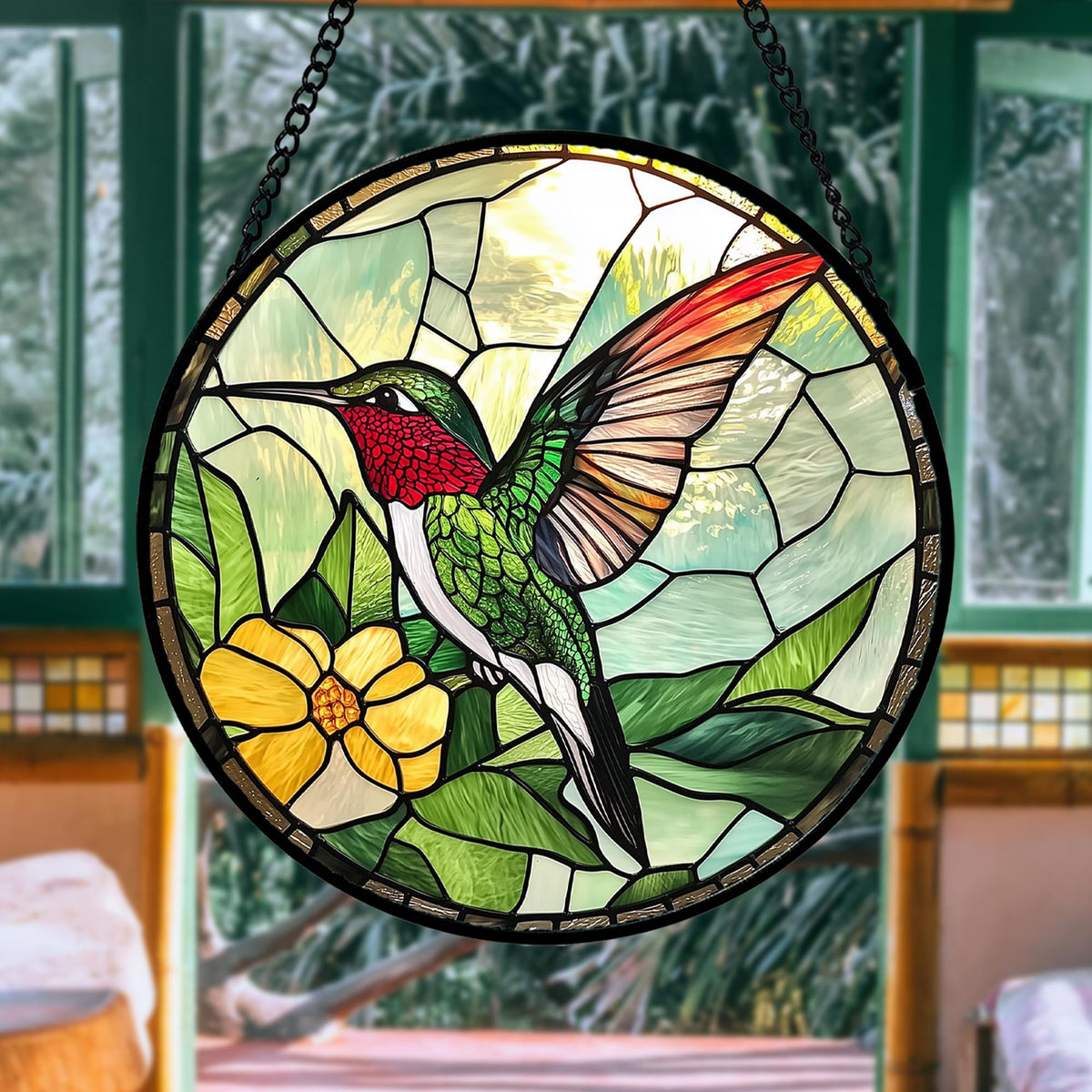AMDERVEN stained-glass rainbow light brings warm ambiance to sunlit panes.