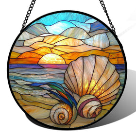AMDERVEN stained glass shell sun catcher brightens windows with vibrant color